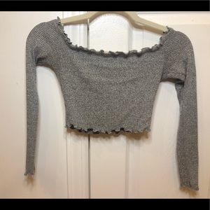 Grey off the shoulder long sleeve crop top